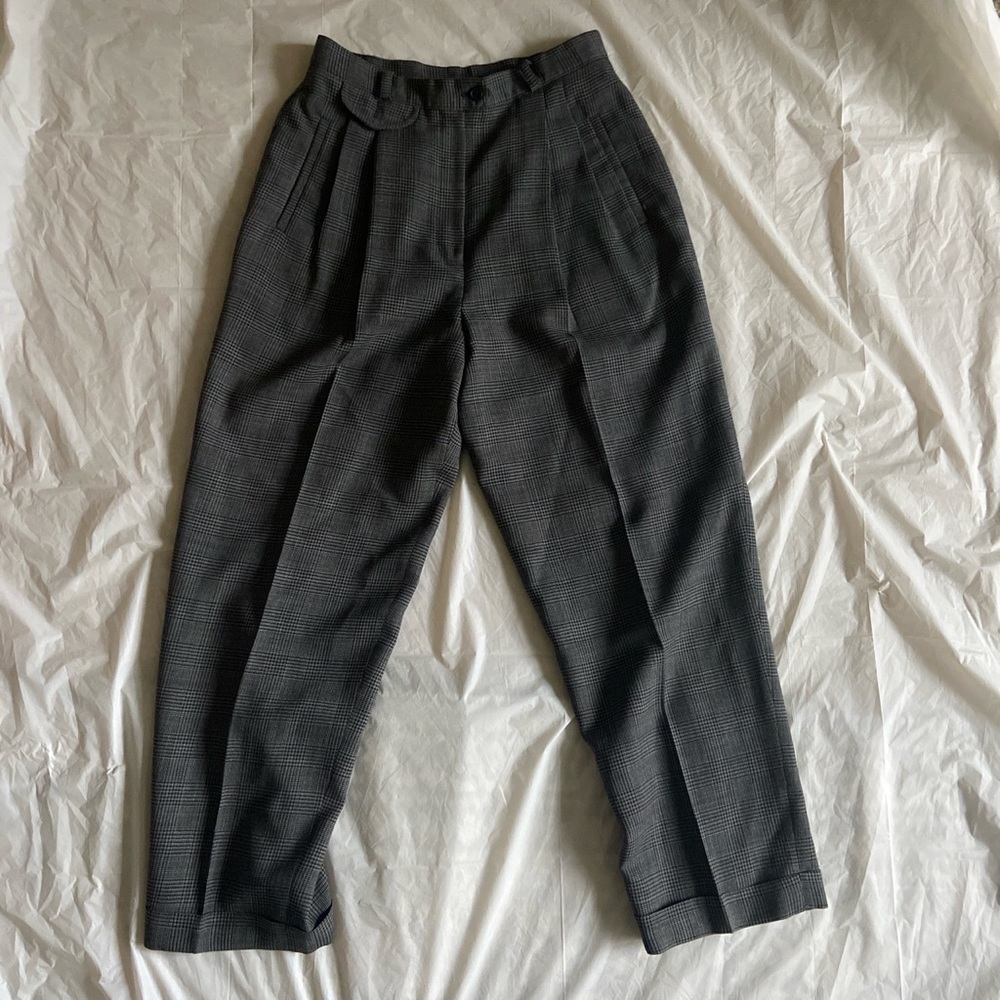 Ralph Lauren High Waisted Houndstooth Straight Leg Petite Slacks